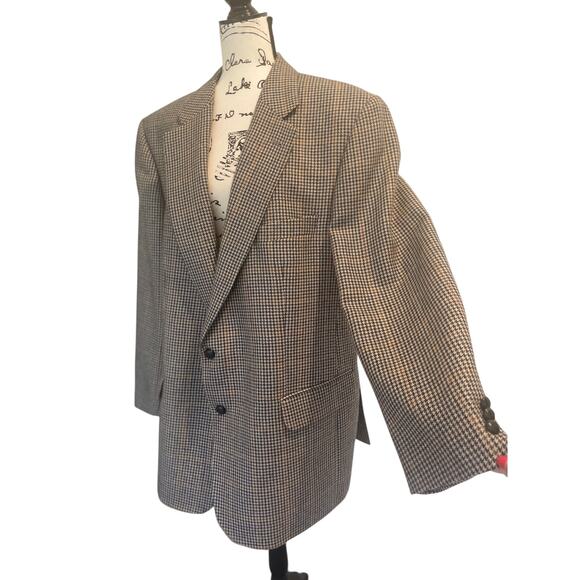 VTG 90’s EDUARD PELGER HOUNDSTOOTH BLAZER VIRGIN WOOL SZ XL LEATHER BUTTONSONS - Picture 11 of 16